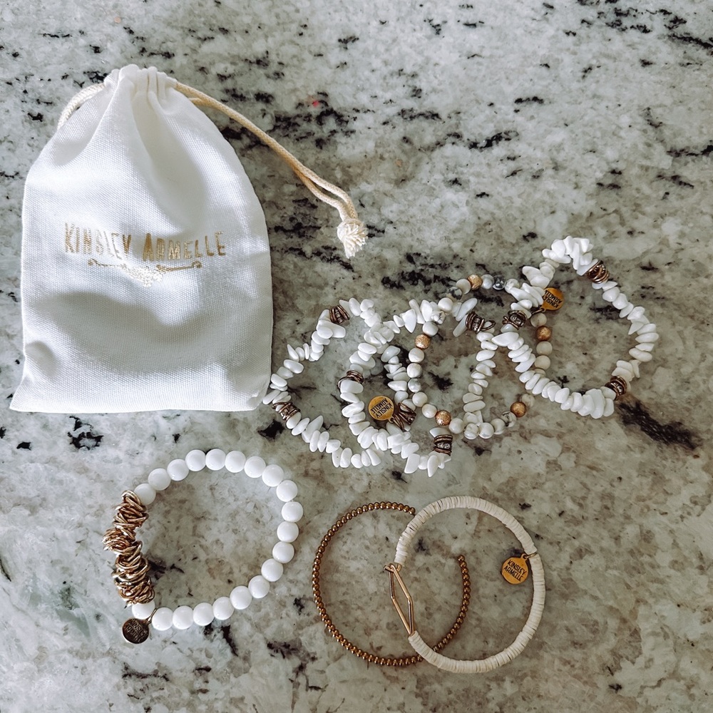 Kinsley Armelle White and Gold Beaded Bracelet Collection